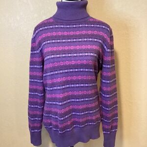 L. L. Bean Purple/Pink Fair Isle Icelandic Après Turtleneck Sweater, Size Medium